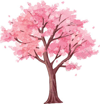 手绘风樱花树插画素材