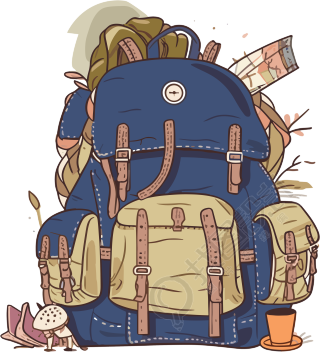 手绘插画设计蓝色背包元素PNG