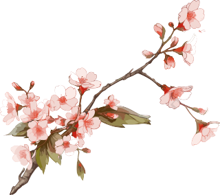 手绘扁平风格古风桃花PNG素材
