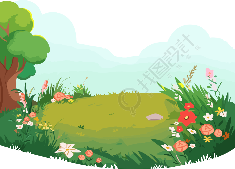 手绘插画夏日户外美景PNG素材