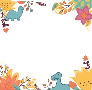 手绘插画小恐龙花朵边框素材