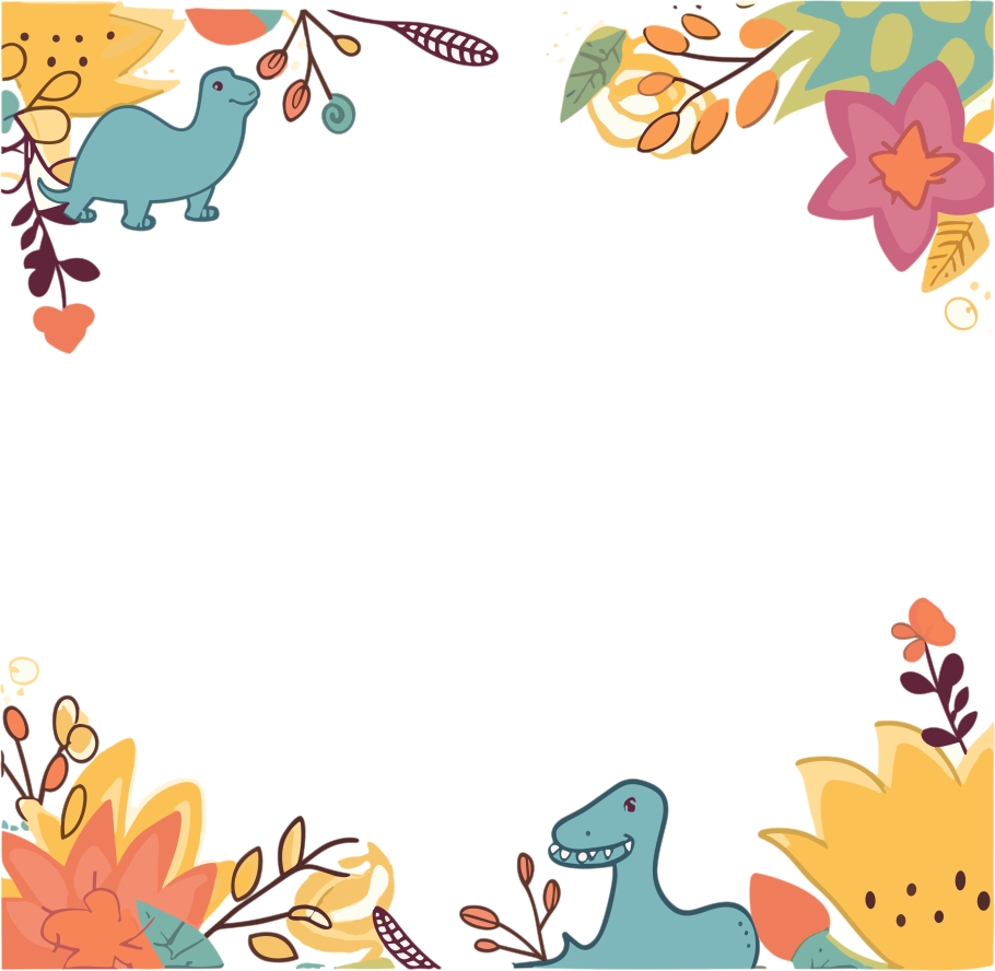 手绘插画小恐龙花朵边框素材