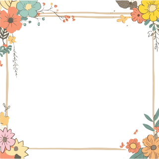 唯美鲜花棕色线条手绘边框插画