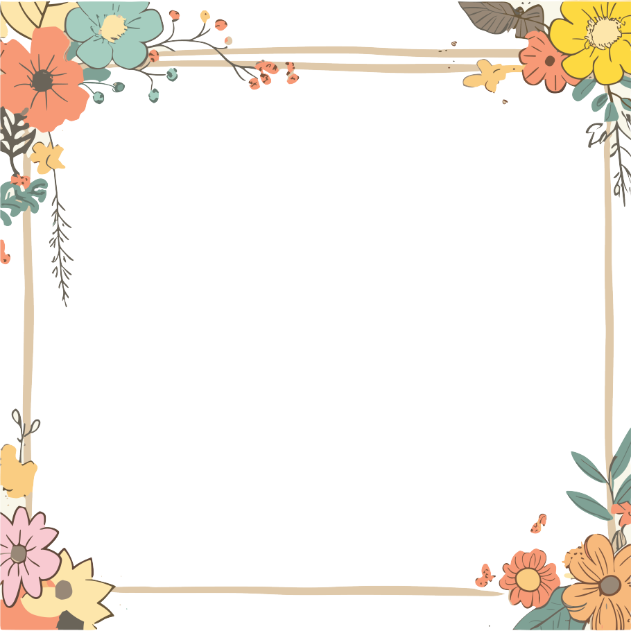 唯美鲜花棕色线条手绘边框插画