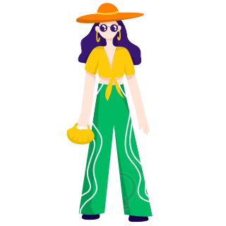 初秋戴墨镜的多巴胺女孩透明背景插画