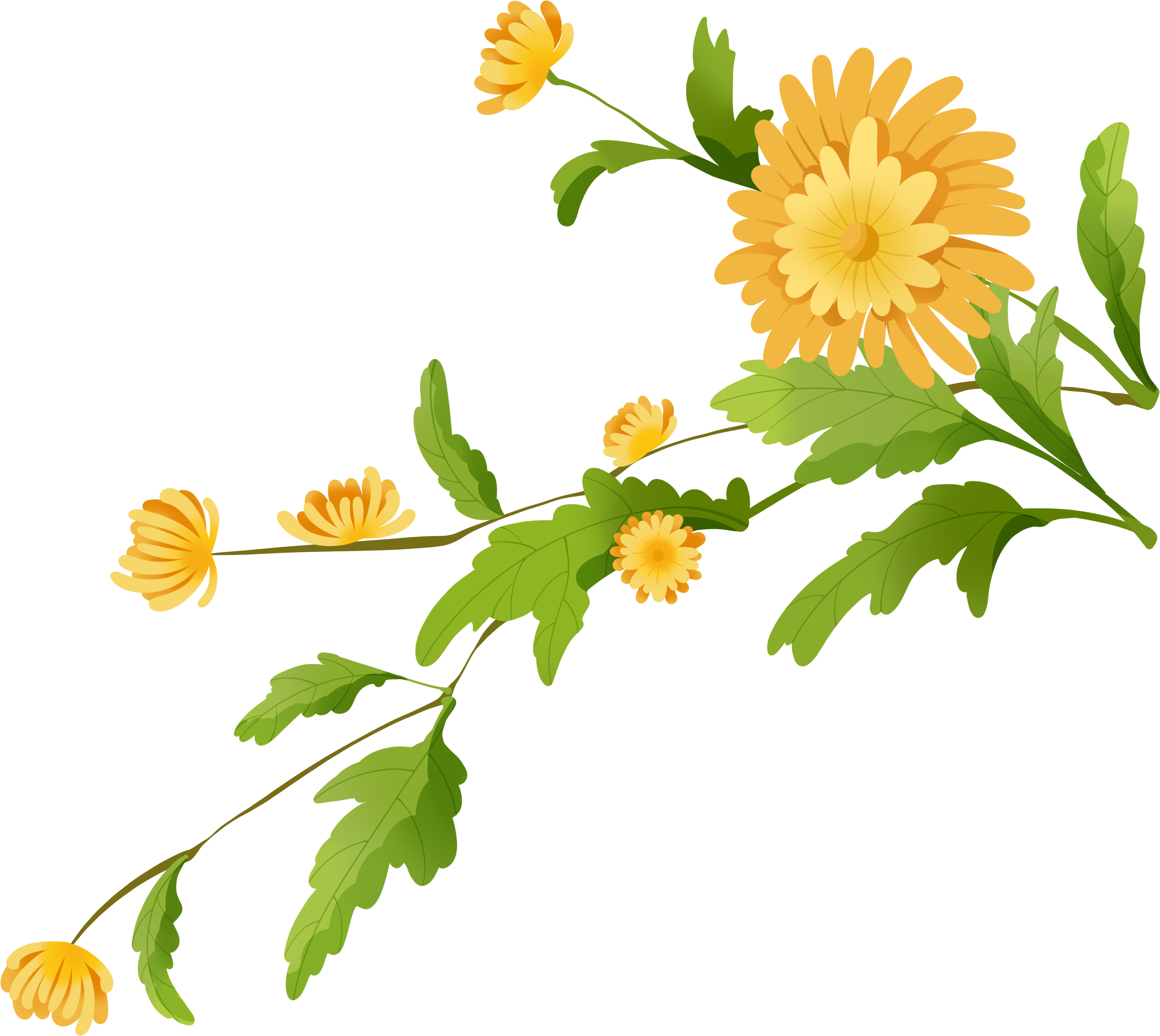 可商用黄色菊花绿色叶片PNG元素