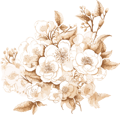 仿古风格素雅色调的花束插画元素