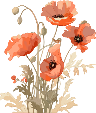浅橙和深米色风格的鲜花插图