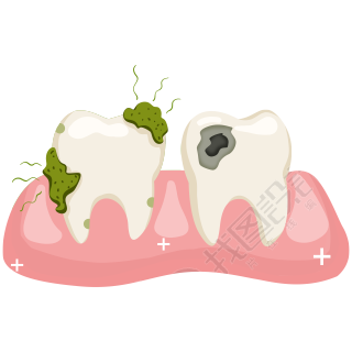 透明背景口腔内受伤的牙齿插画素材