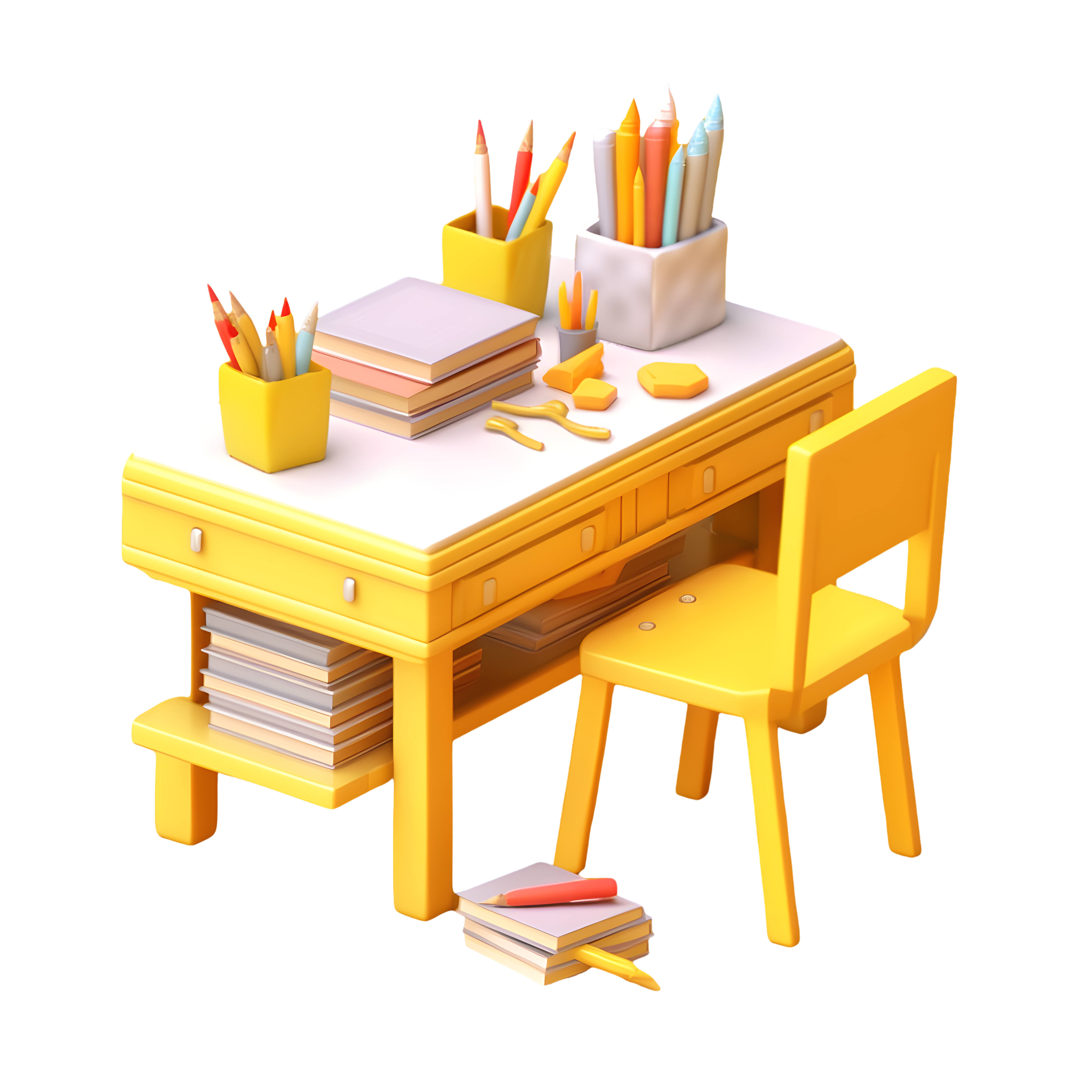 黄白色桌子与书籍学用品插画