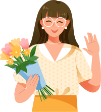 透明背景教师节女老师手拿鲜花手绘插画