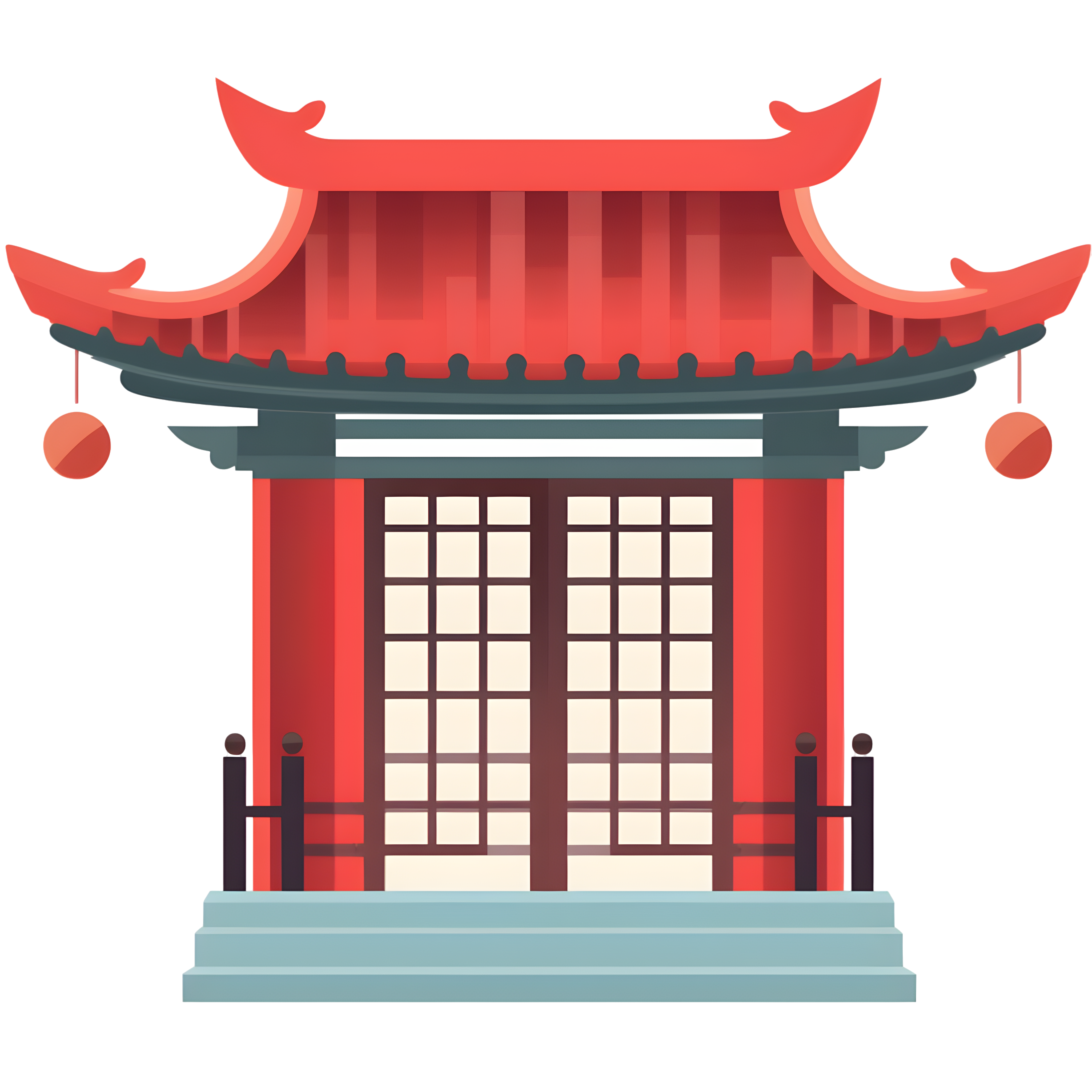 宋瓷风格红门透明背景PNG图形素材