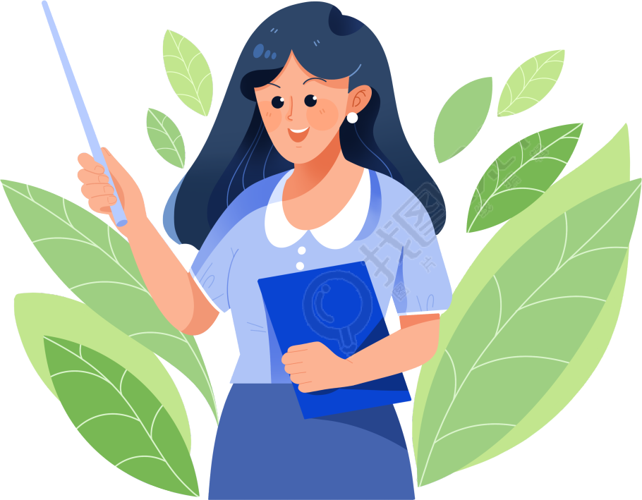手绘女老师手拿教鞭教案上课插画PNG