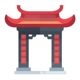 北南朝风格透明背景红门图案素材