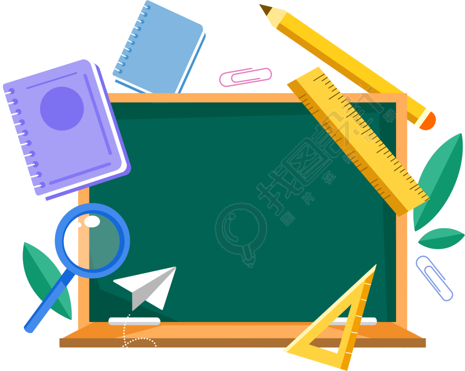 学习用品铅笔直尺线圈笔记本黑板可商用插画