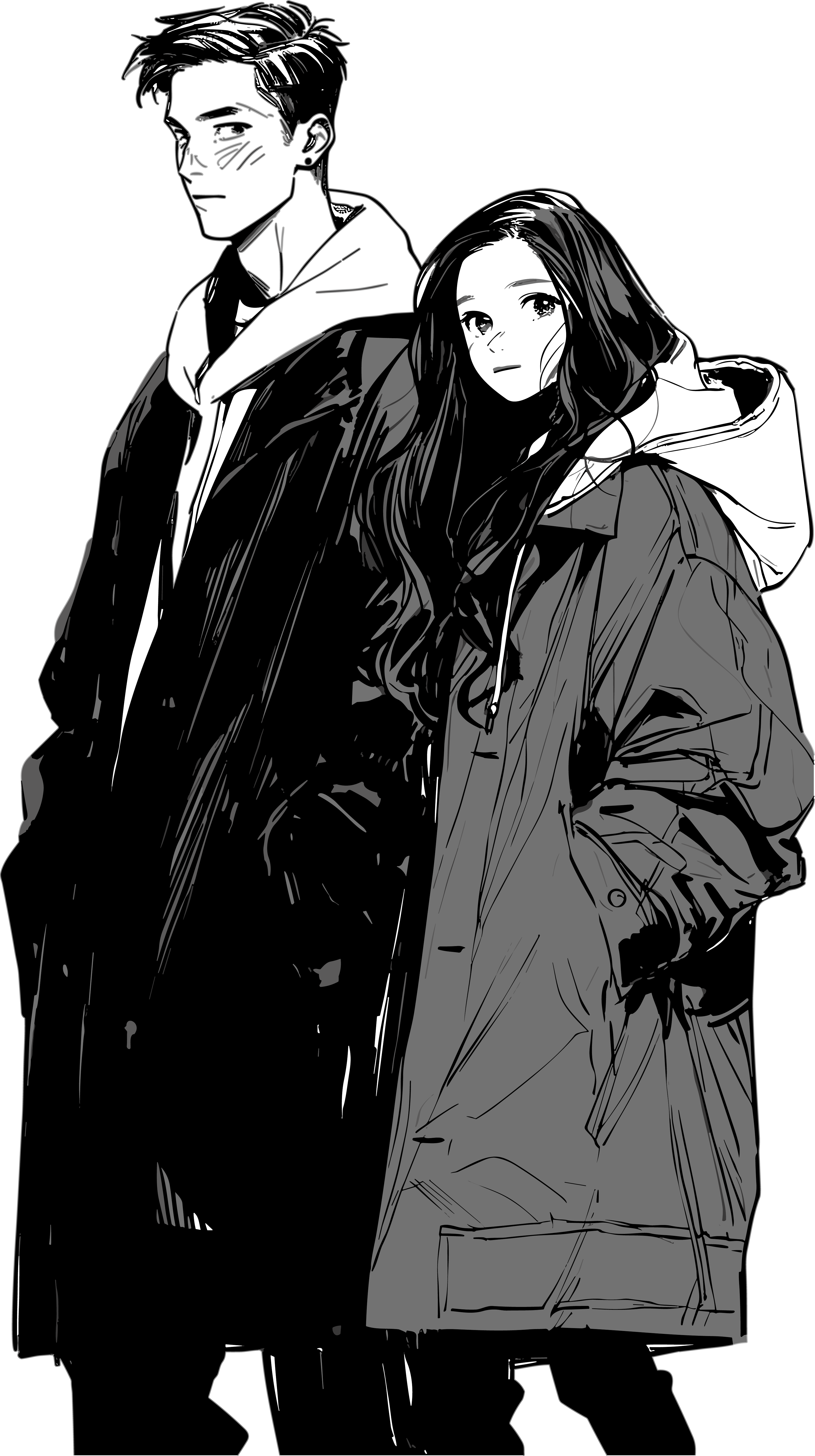 黑白夫妇插画素材