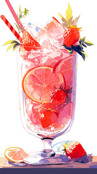 黄粉色动漫风鸡尾酒插画
