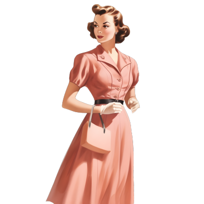 复古淑女粉色连衣裙插画素材