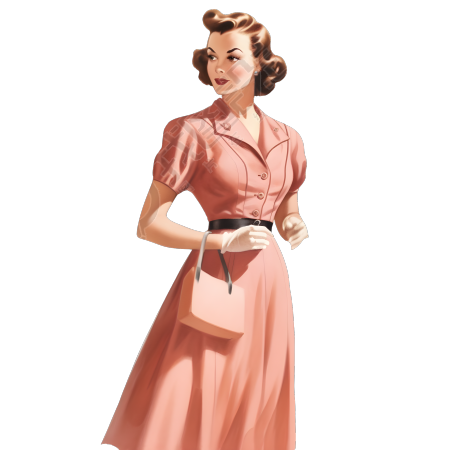 复古淑女粉色连衣裙插画素材