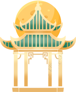 中秋节国潮风亭子月亮插画素材