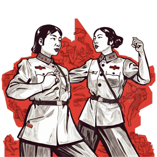 两位女性手持物品创意设计插画素材