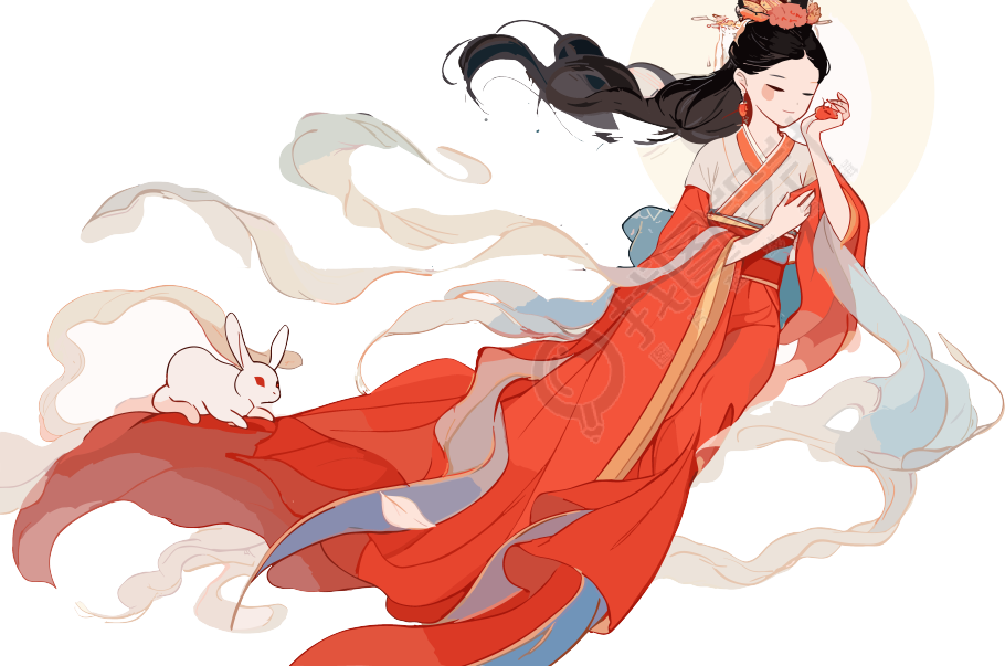 古风嫦娥仙子插画PNG素材