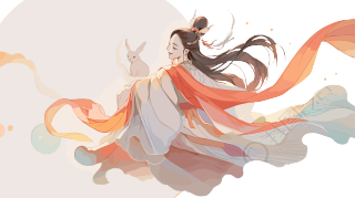嫦娥仙子手持玉兔飞向月球插画