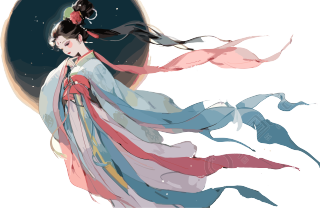 古风仙女嫦娥驾着玉兔图形素材