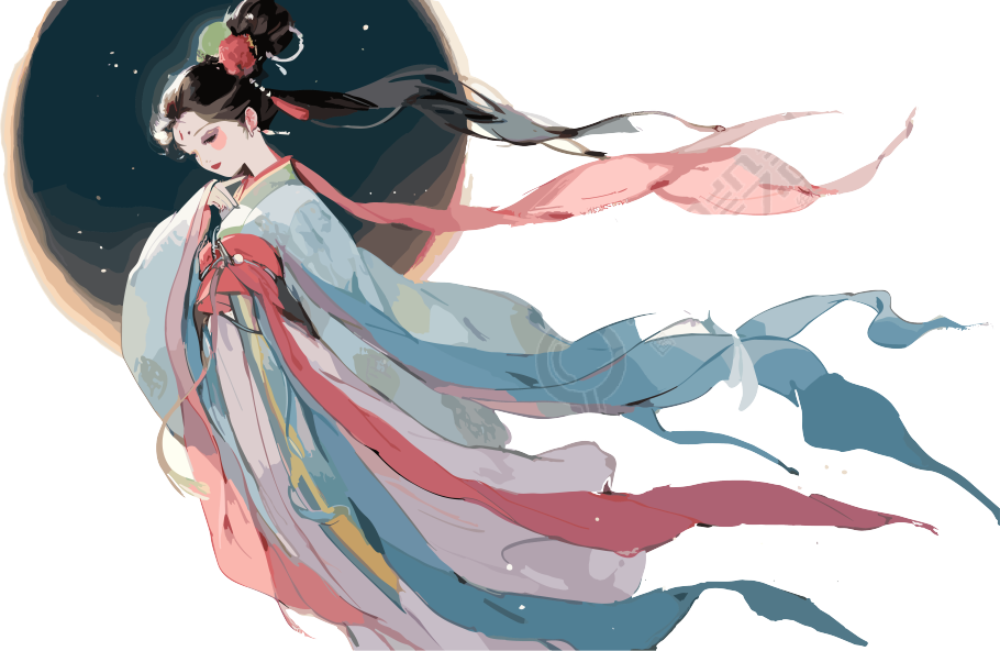 古风仙女嫦娥驾着玉兔图形素材