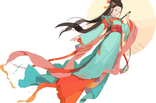 古风嫦娥仙子飞向月球PNG插画