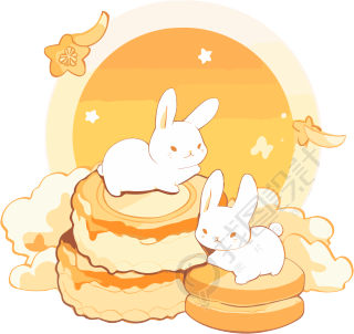 清新可爱白兔与月饼插画素材
