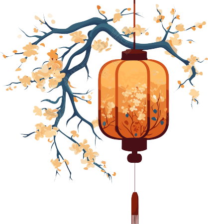 树枝上挂着的中国灯笼插画