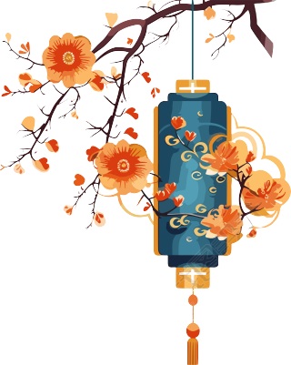 明亮悬挂中国灯笼的插画设计