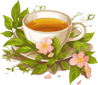 花叶纹理草本茶插画设计高清透明背景素材