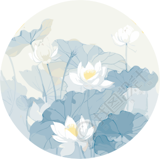 北方中国风水墨水彩莲花插画