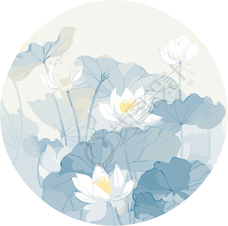 北方中国风水墨水彩莲花插画