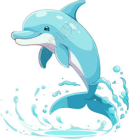 卡通风格蓝色海豚矢量插画素材