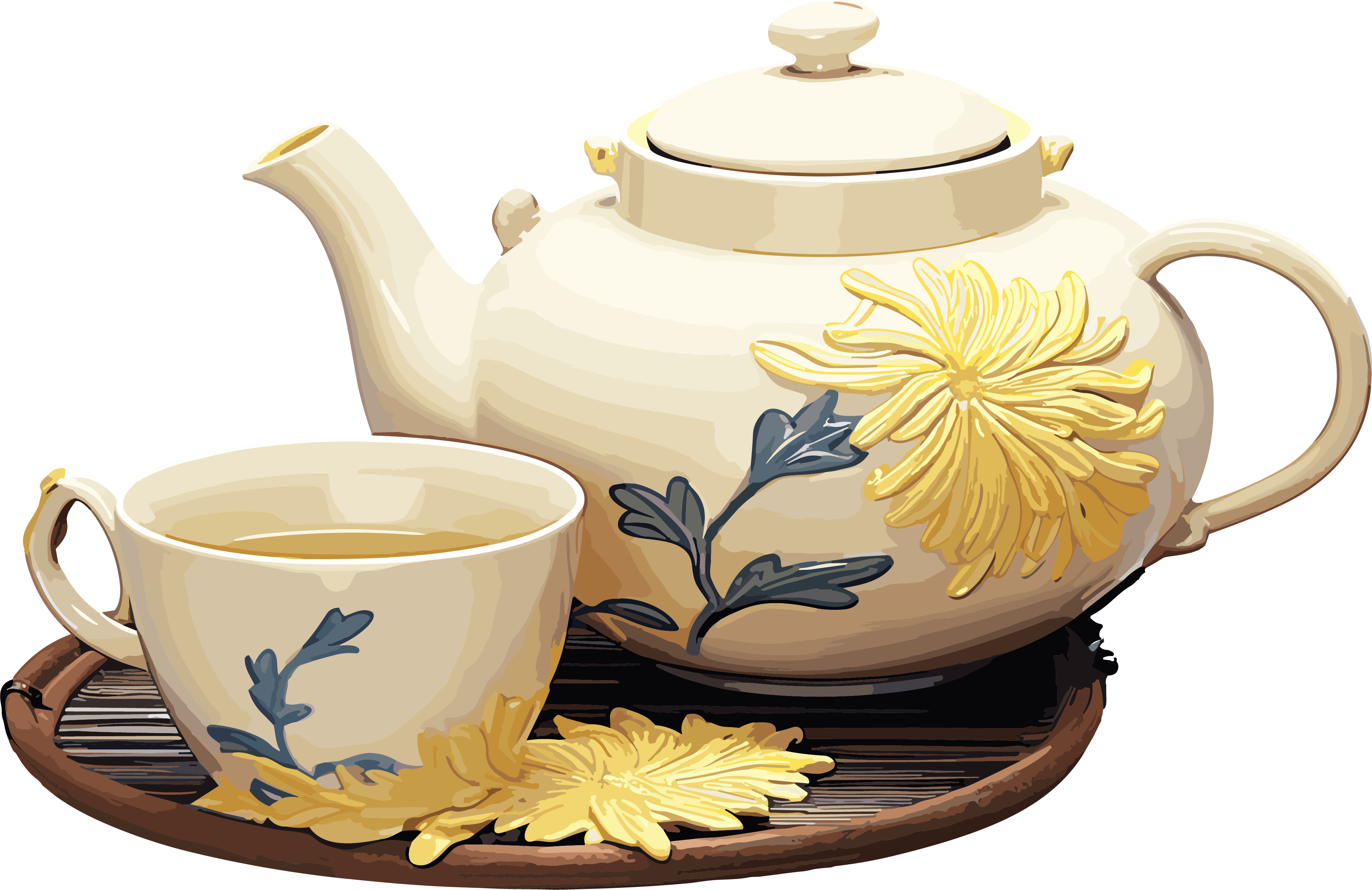黄花茶壶艺术感插画素材