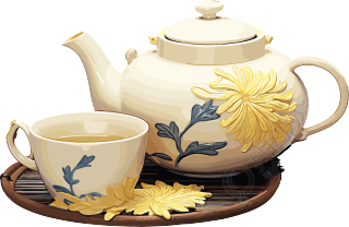 黄花茶壶艺术感插画素材