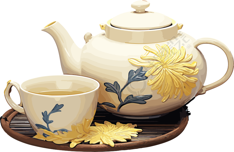 黄花茶壶艺术感插画素材