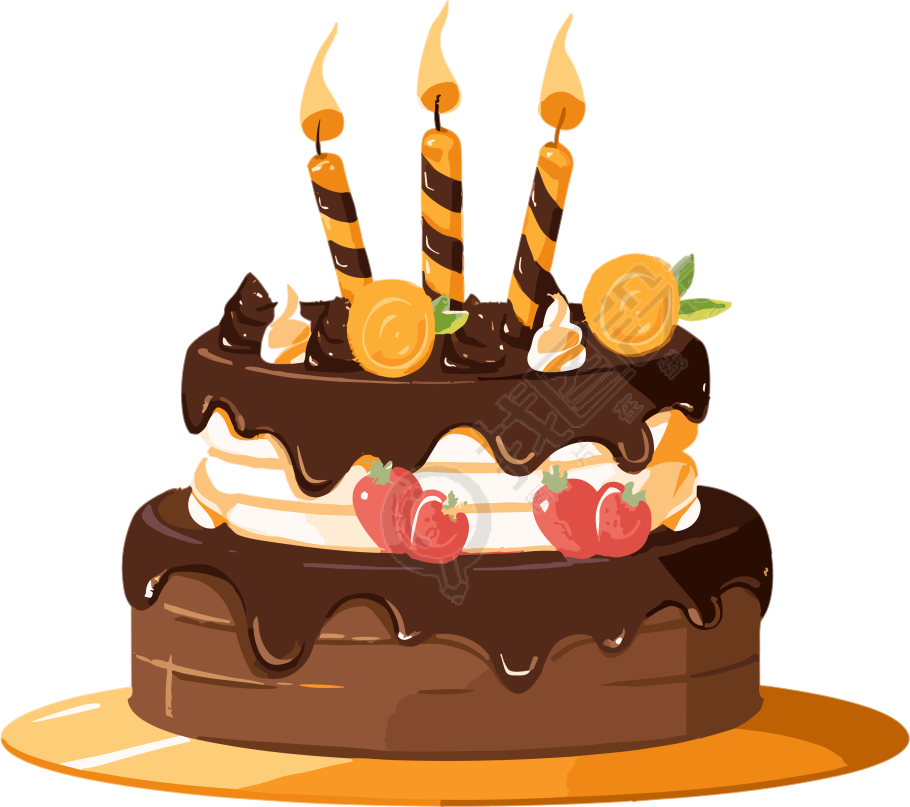 美味的巧克力生日蛋糕PNG元素