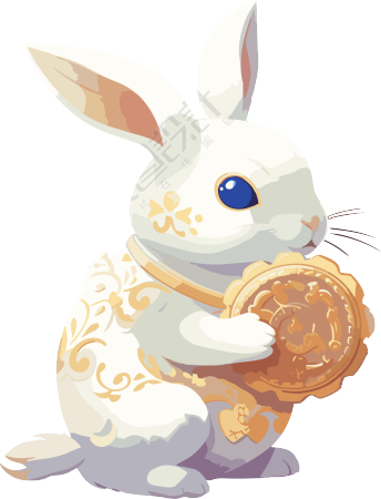 星星艺术团风格白兔持饼干插画