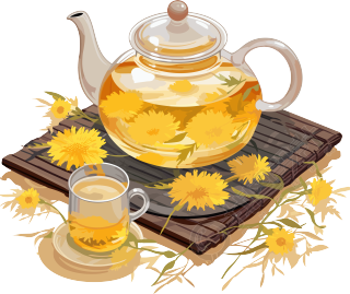 活力插画风格的带黄色花朵图案茶壶和垫子元素