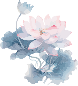 中国古风粉蓝荷花水墨画插图