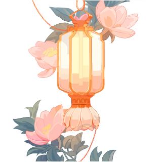 手绘平面风格花灯插画素材