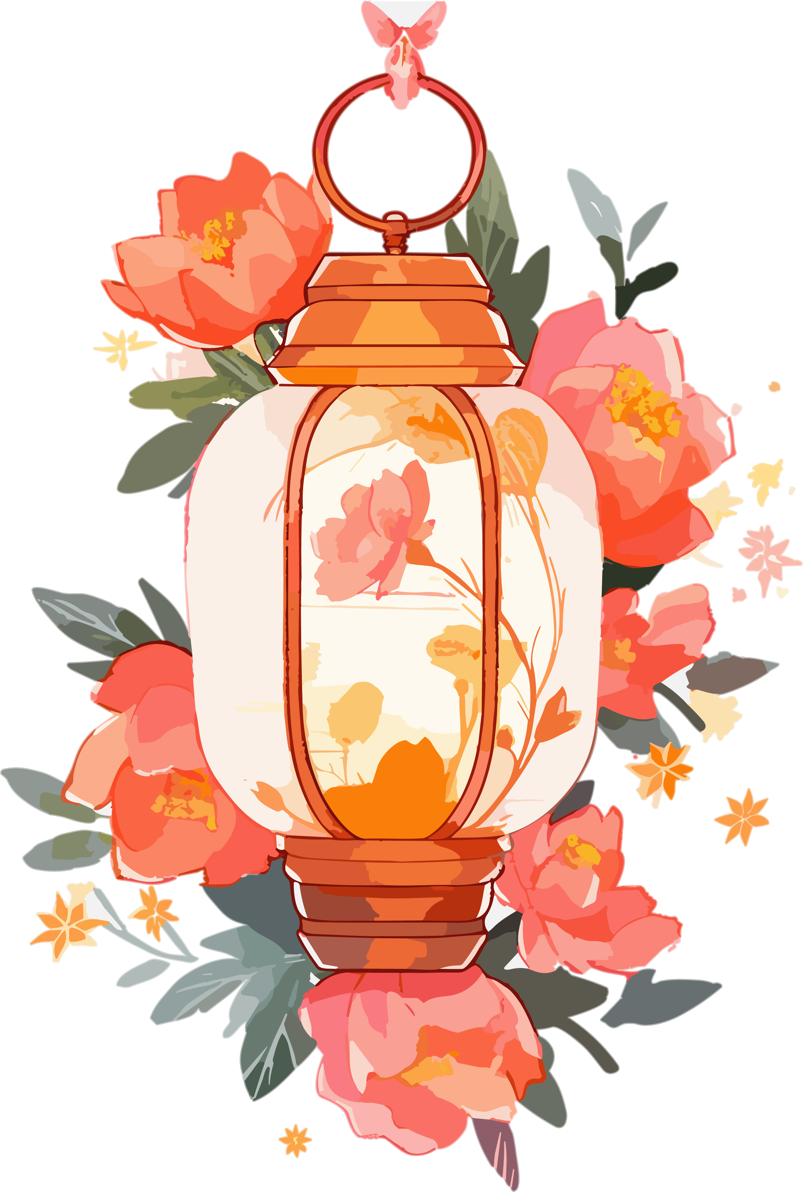 花灯精美插图透明背景元素