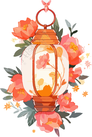 花灯精美插图透明背景元素