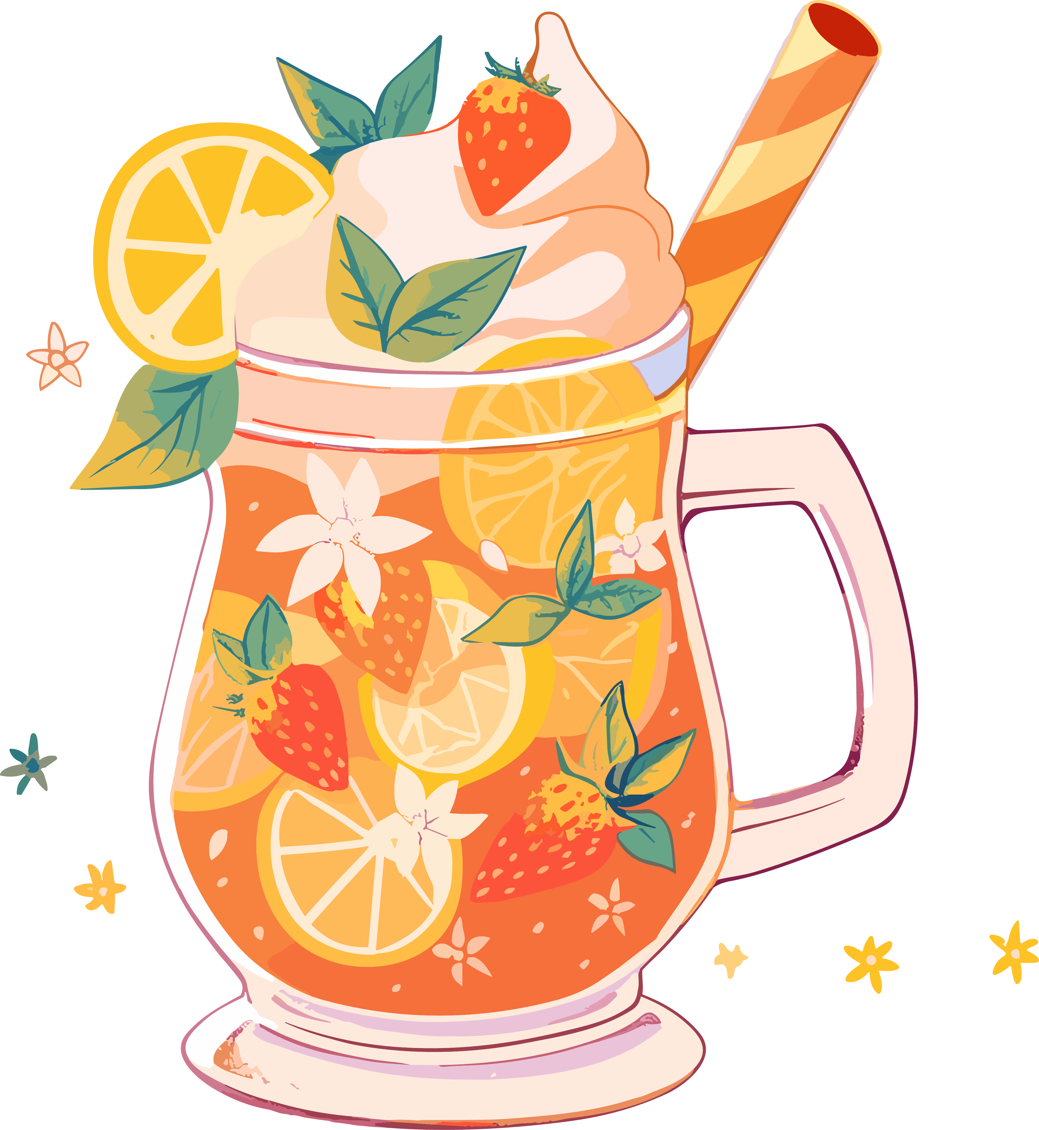 手绘插画柠檬草莓饮品素材