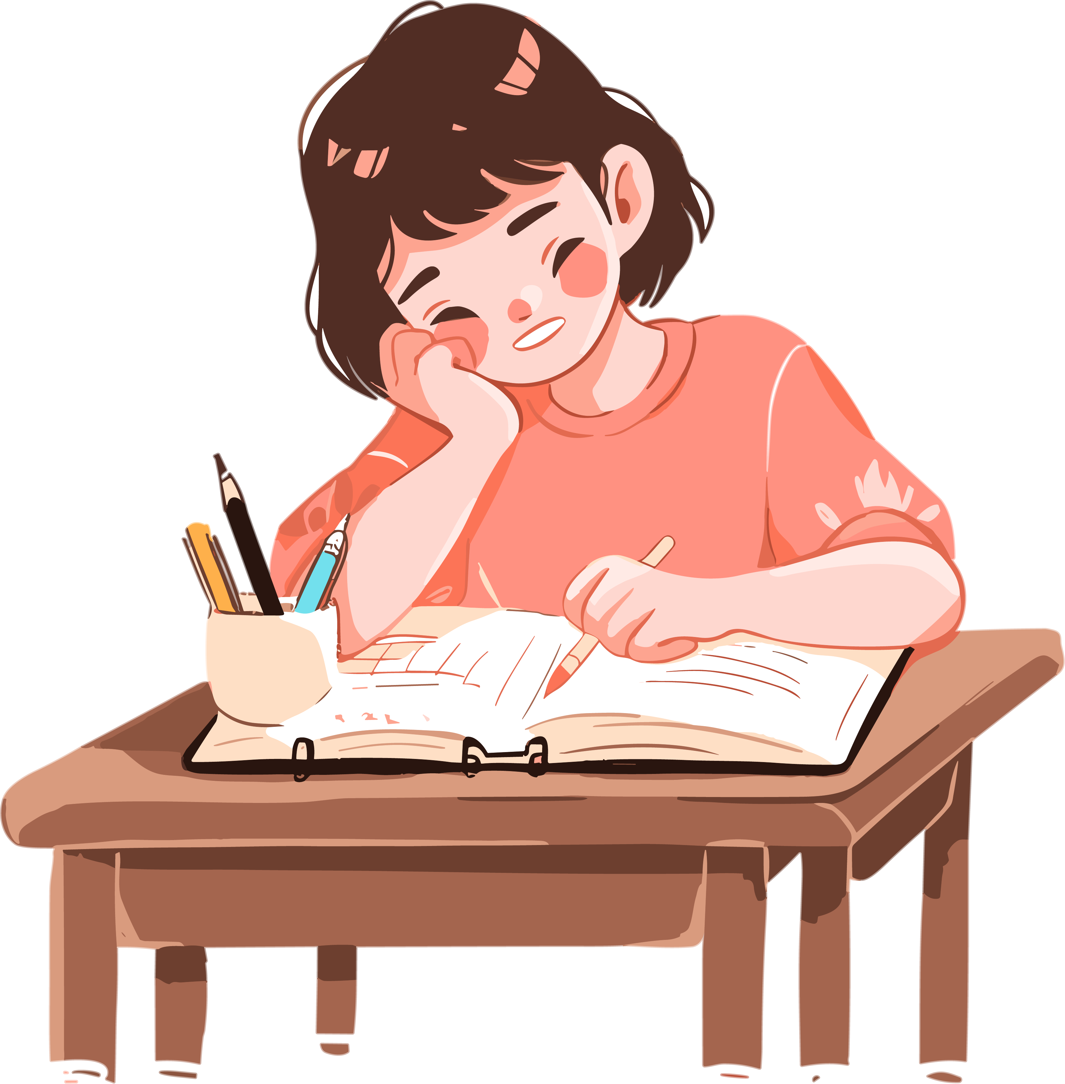 手绘插画学生正在看书PNG元素