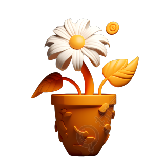 橙色盆中的白色菊花故事书插图